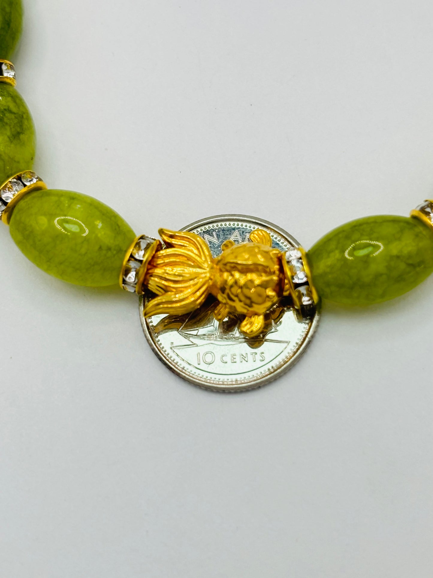 18K Gold Lucky Koi Fish Jade Stone ( Hollow Empty Inside) Medium Size
