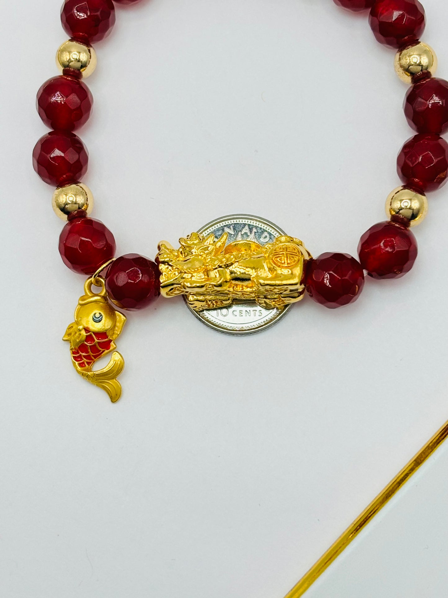 18K Gold Lucky Piyao/ Pi Xiu Bracelet Red Koi ( Hollow Empty Inside) Extra Large Size