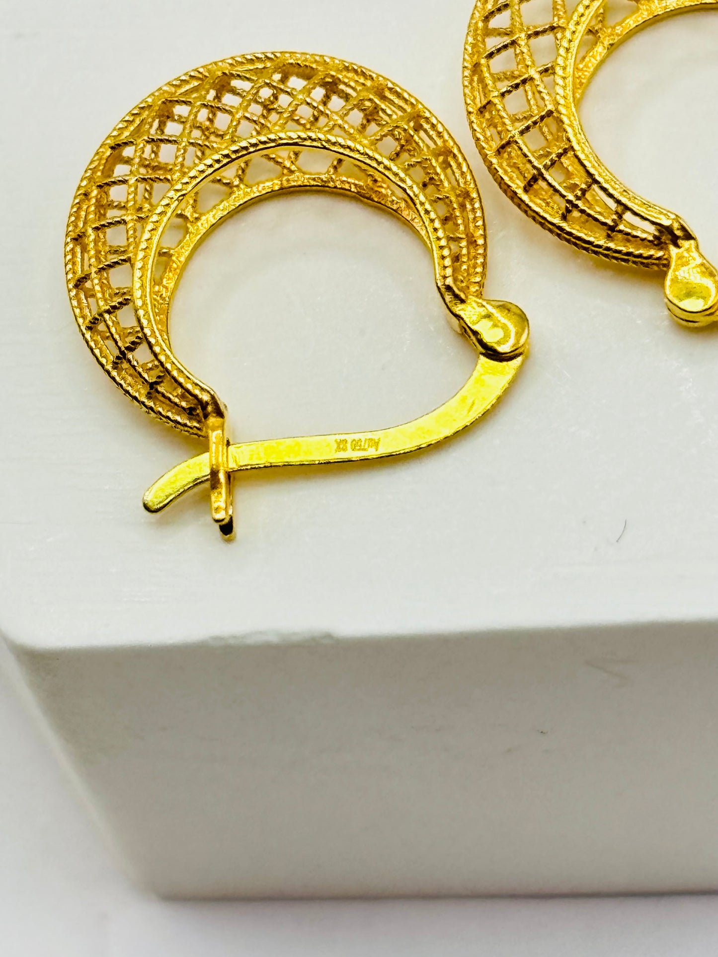 18K Gold Net Loop Earrings (Small or Huggies)
