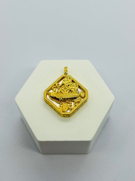 18K Gold Arowana Fish Pendant White (SOFT HOLLOW)