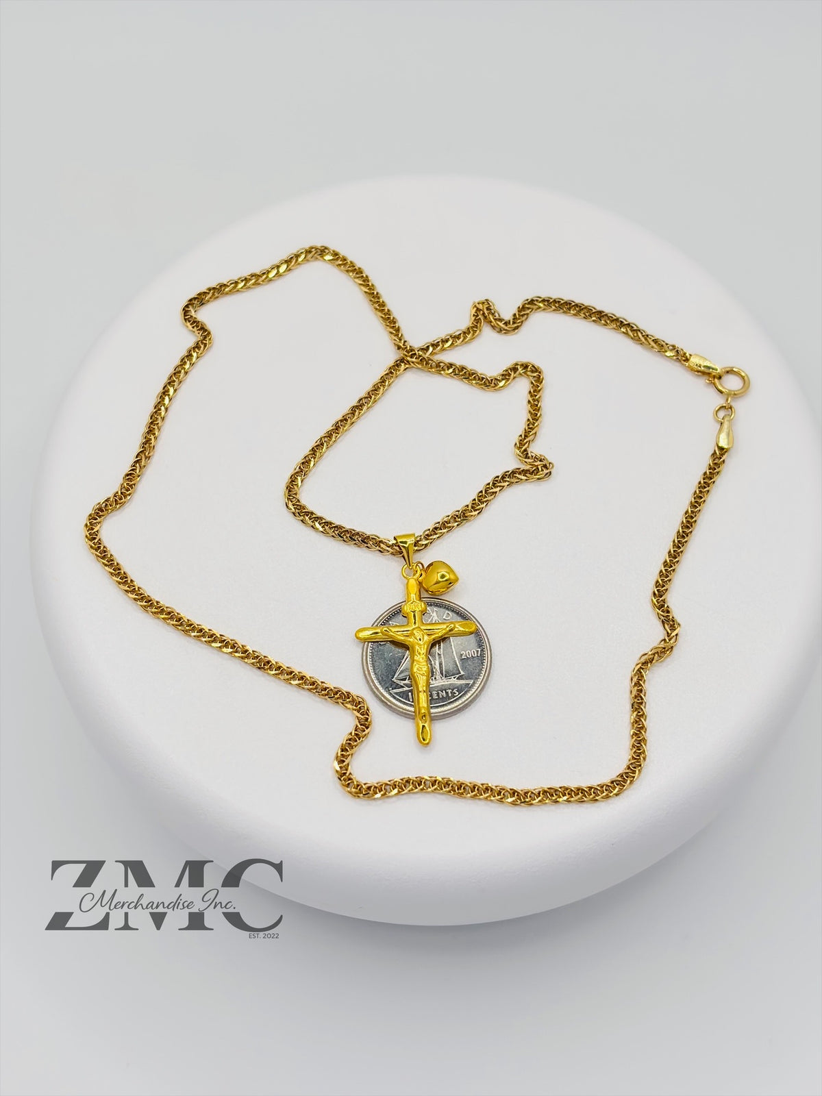 18K Gold Cross & Heart Necklace