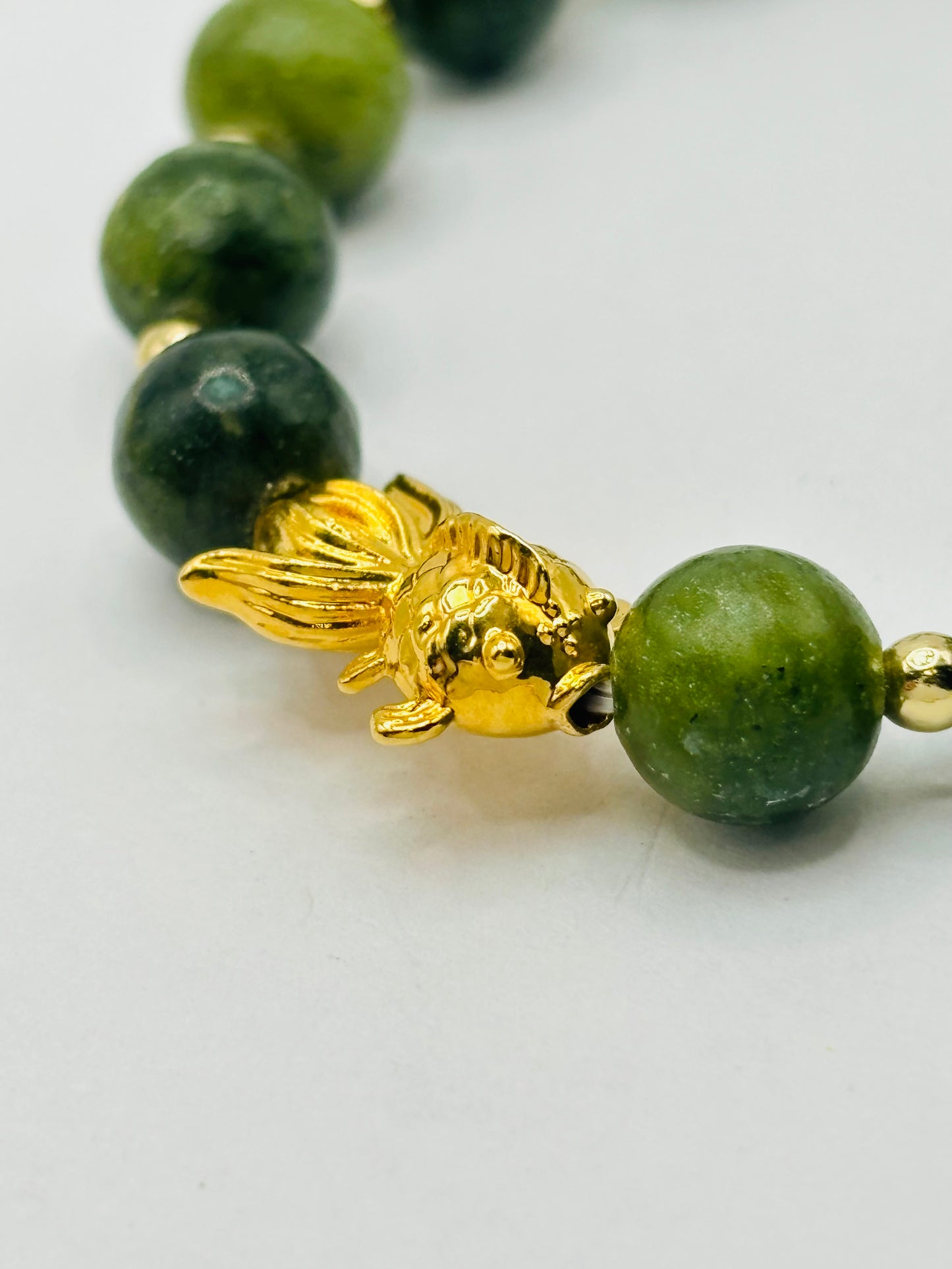 18K Gold Lucky Koi Fish Jade Stone ( Hollow Empty Inside) Medium Size