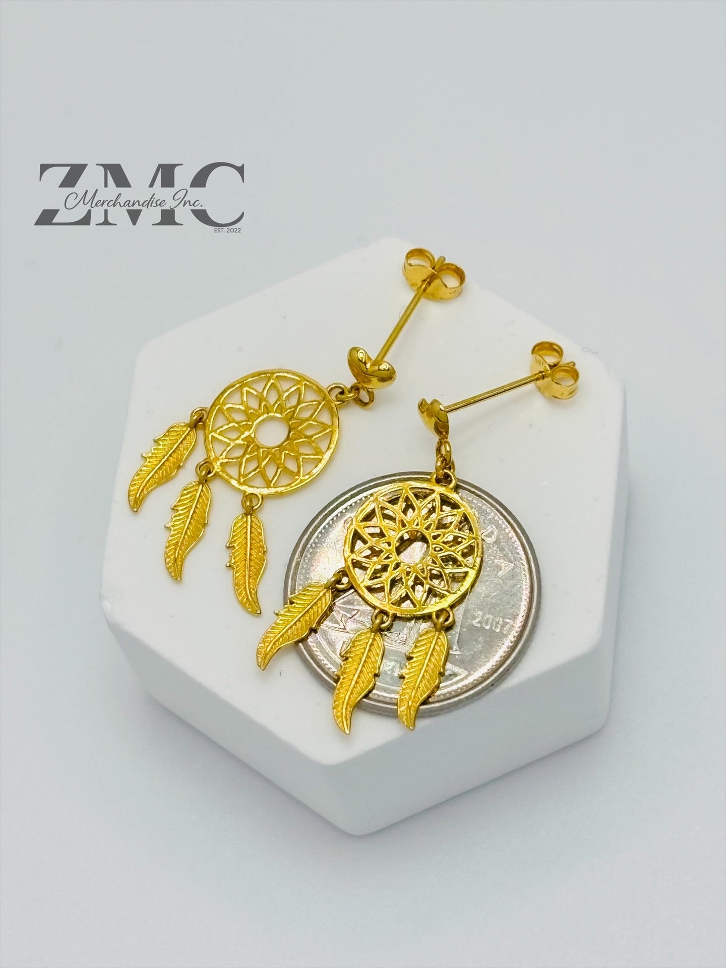 18K Gold dream Catcher Earrings and Pendant Set