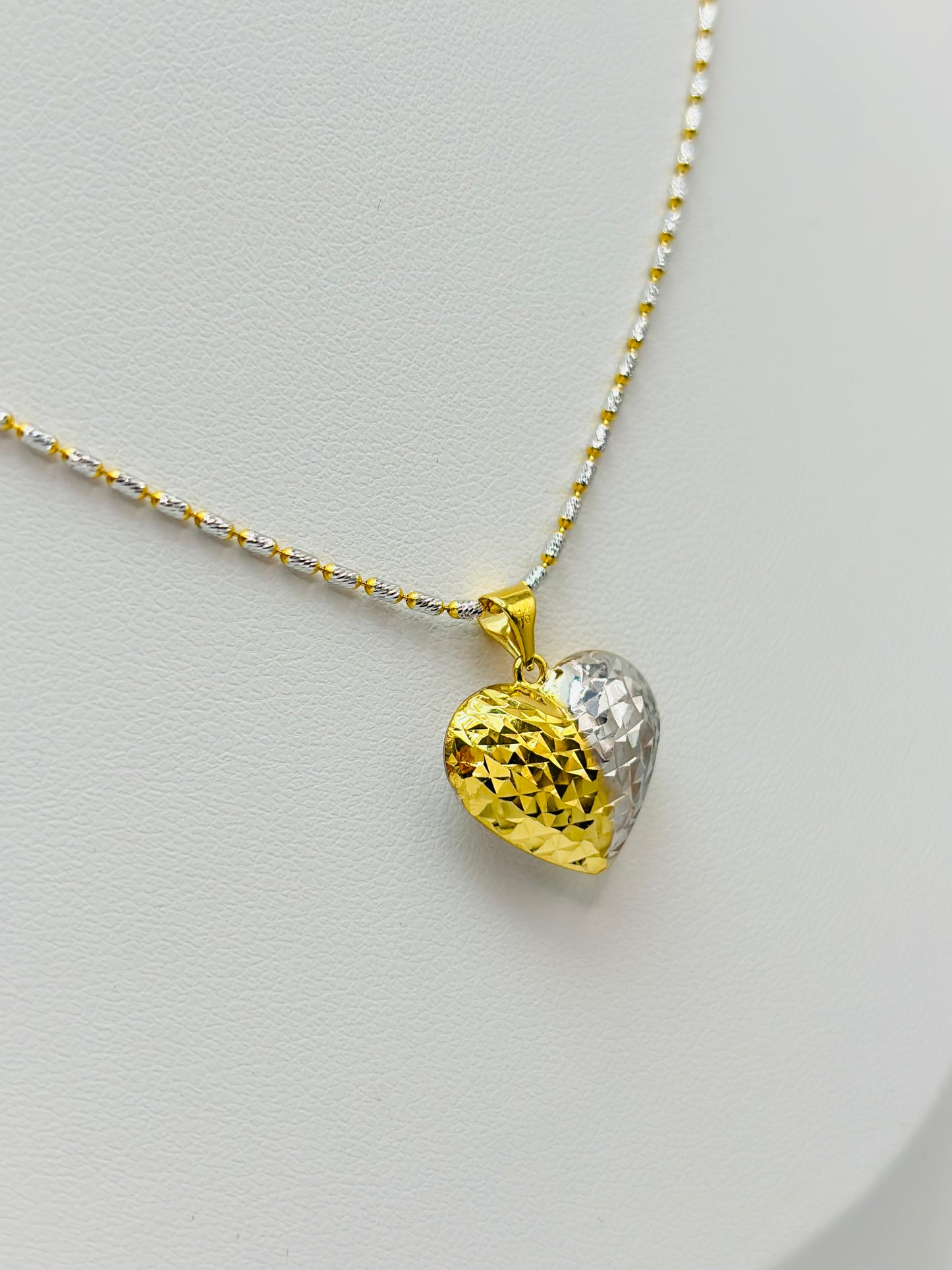 18K Two-tone with Heart Pendant Set
