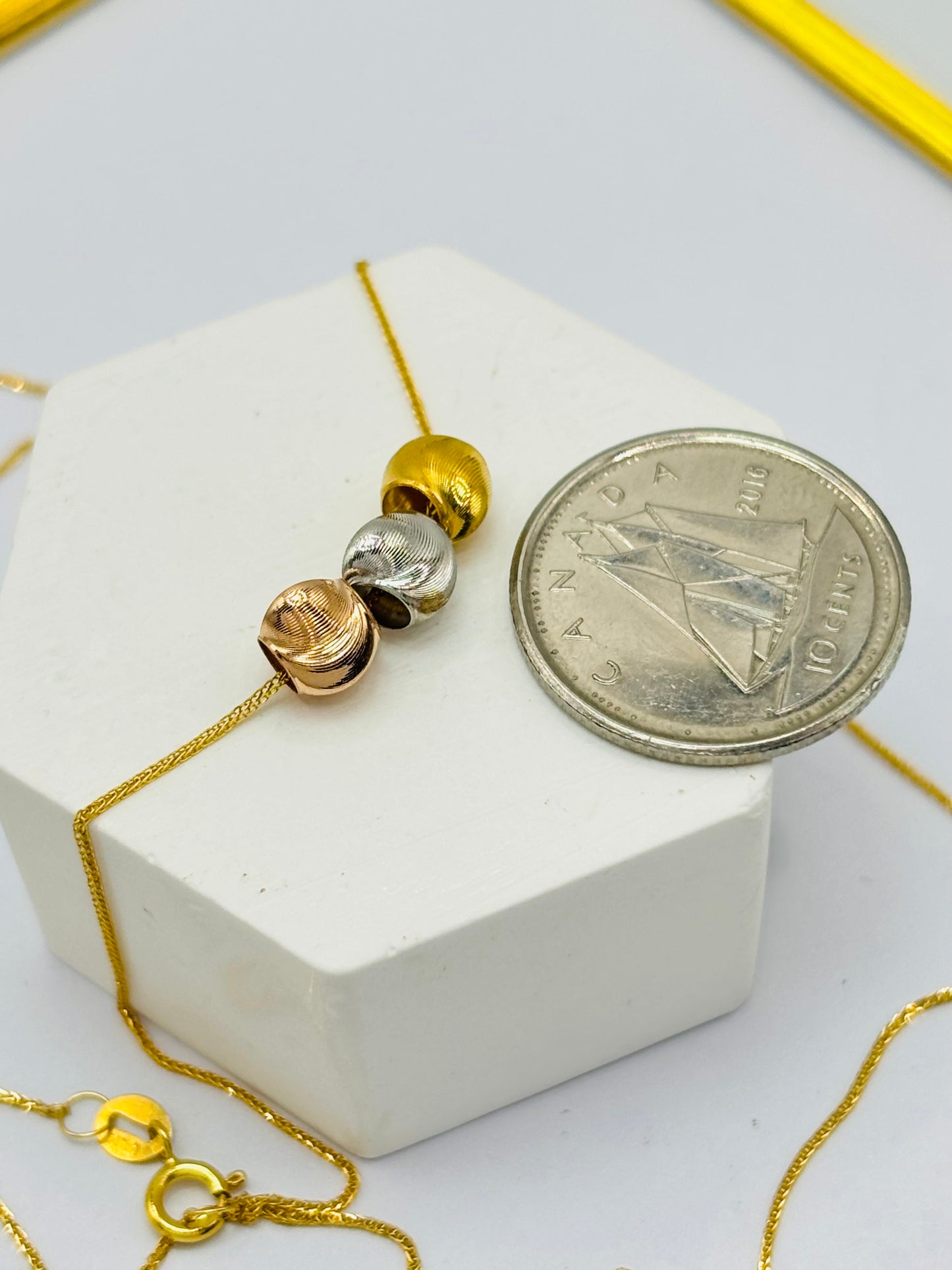 18K Gold Foxtail with Tri-color Catseye Ball Necklace