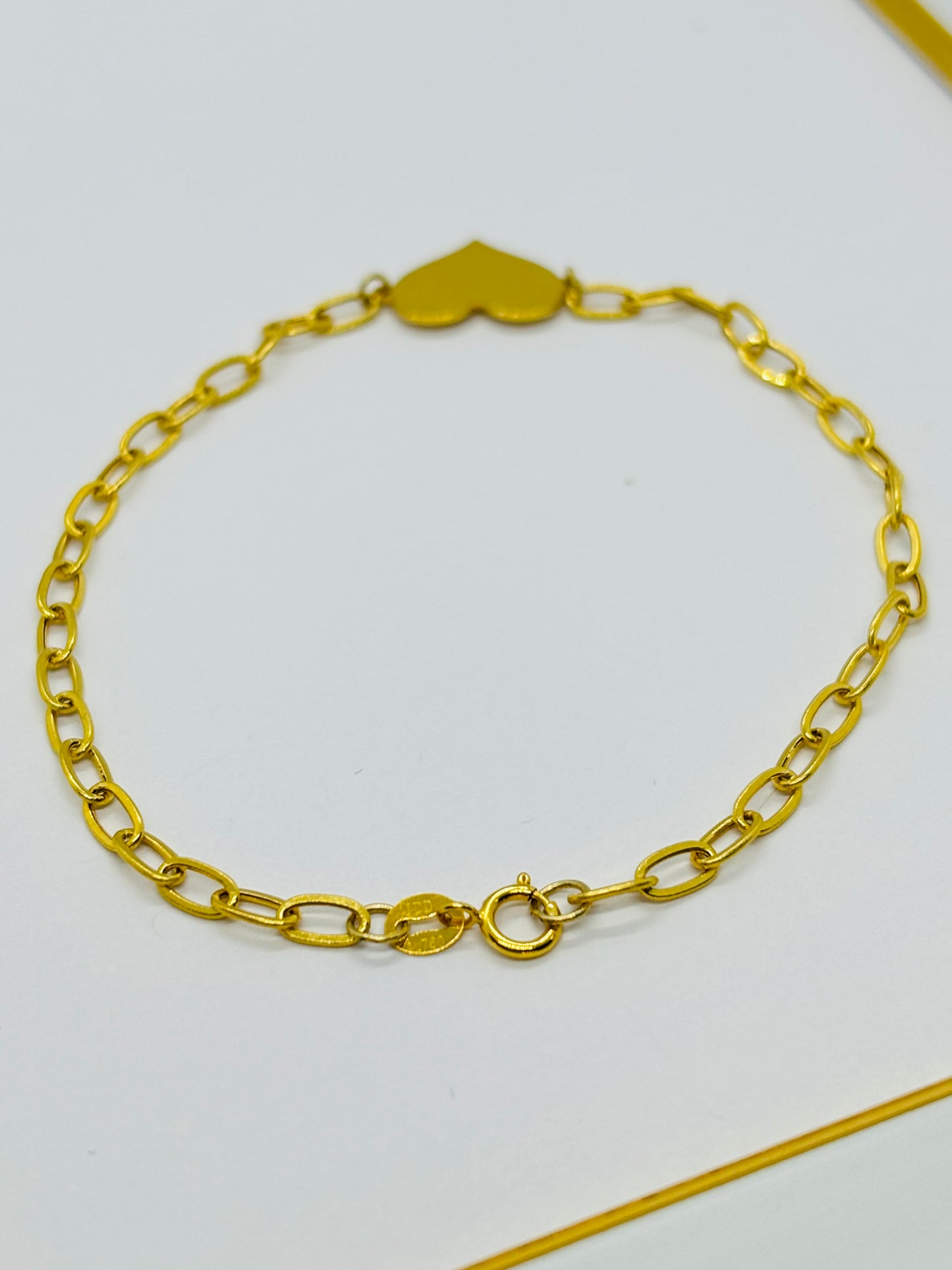 18K Gold Paperclip with Attached Heart Bracelet