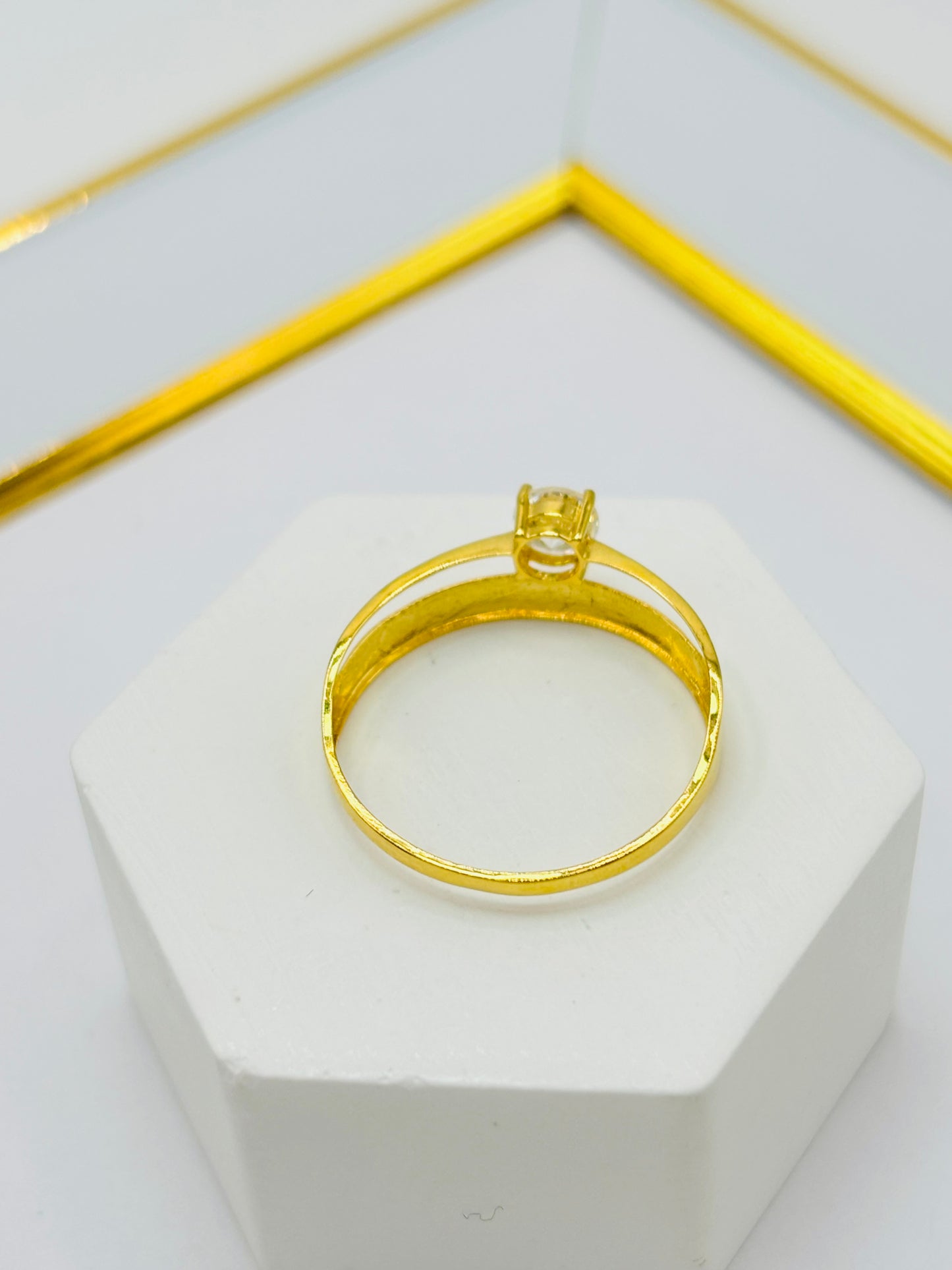 18K Gold Wedding Band with Stone Ring