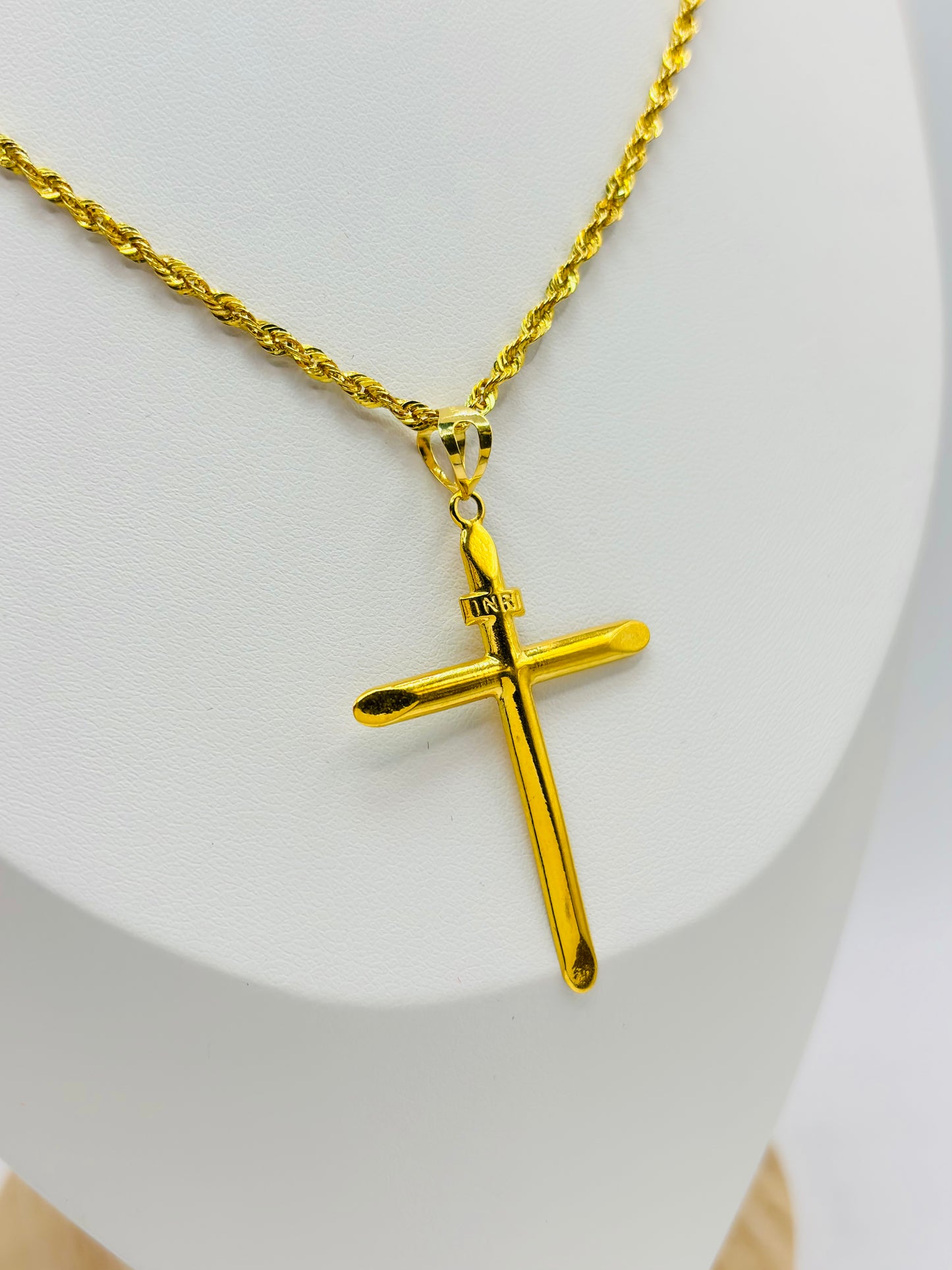 18K Gold Rope Chain with Cross Pendant Set