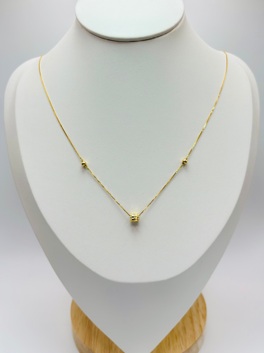 18K Gold Barrel & Ball Attached Necklace