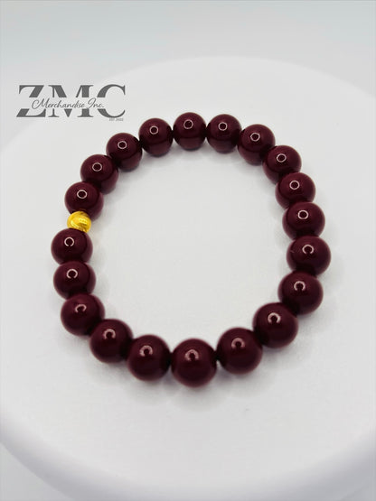 18K Gold Cats Eye Ball with Burgundy Wine Stone