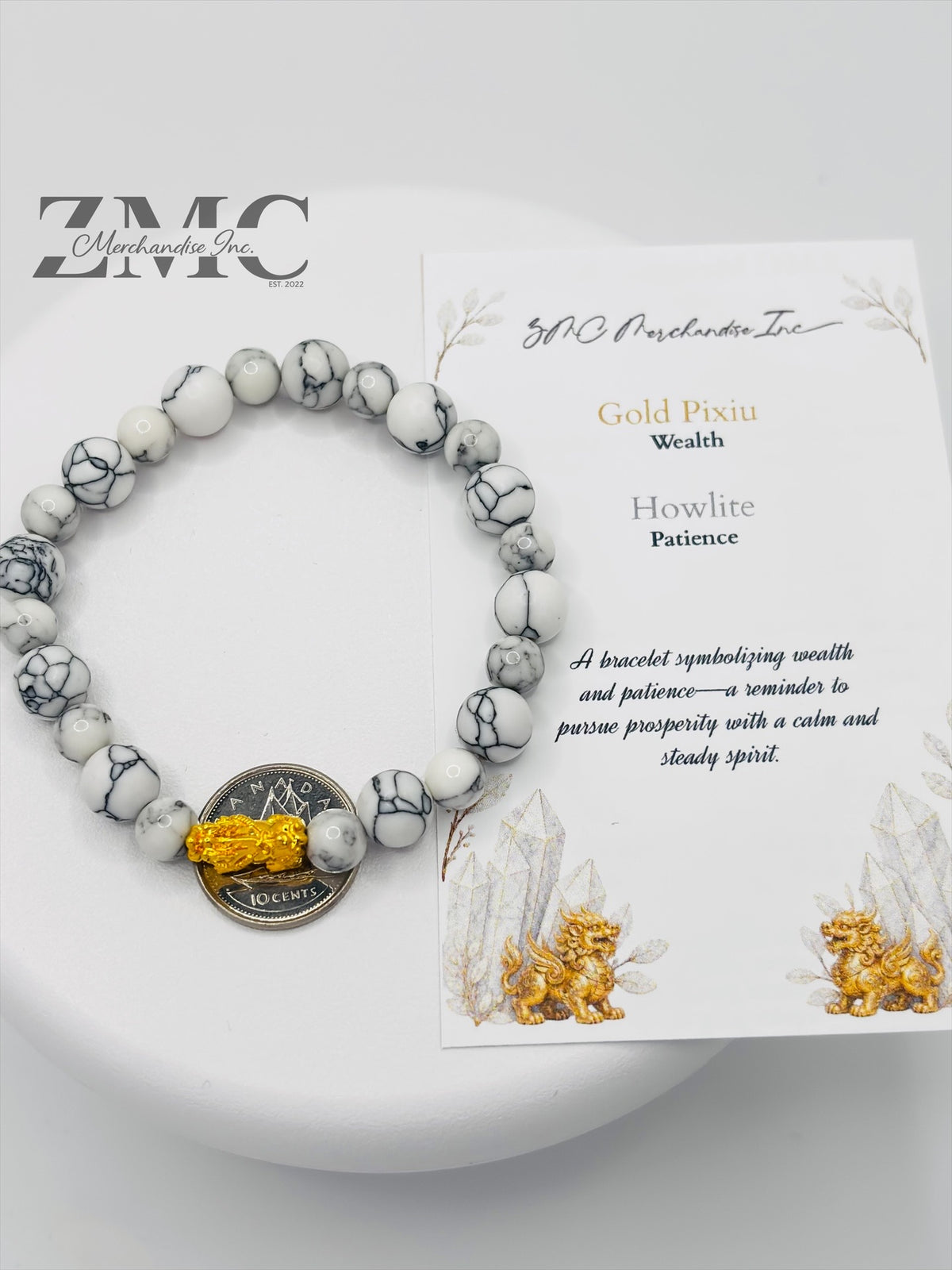 18K Gold Lucky Piyao/ Pi Xiu Howlite Bracelet ( Hollow Empty Inside) Small