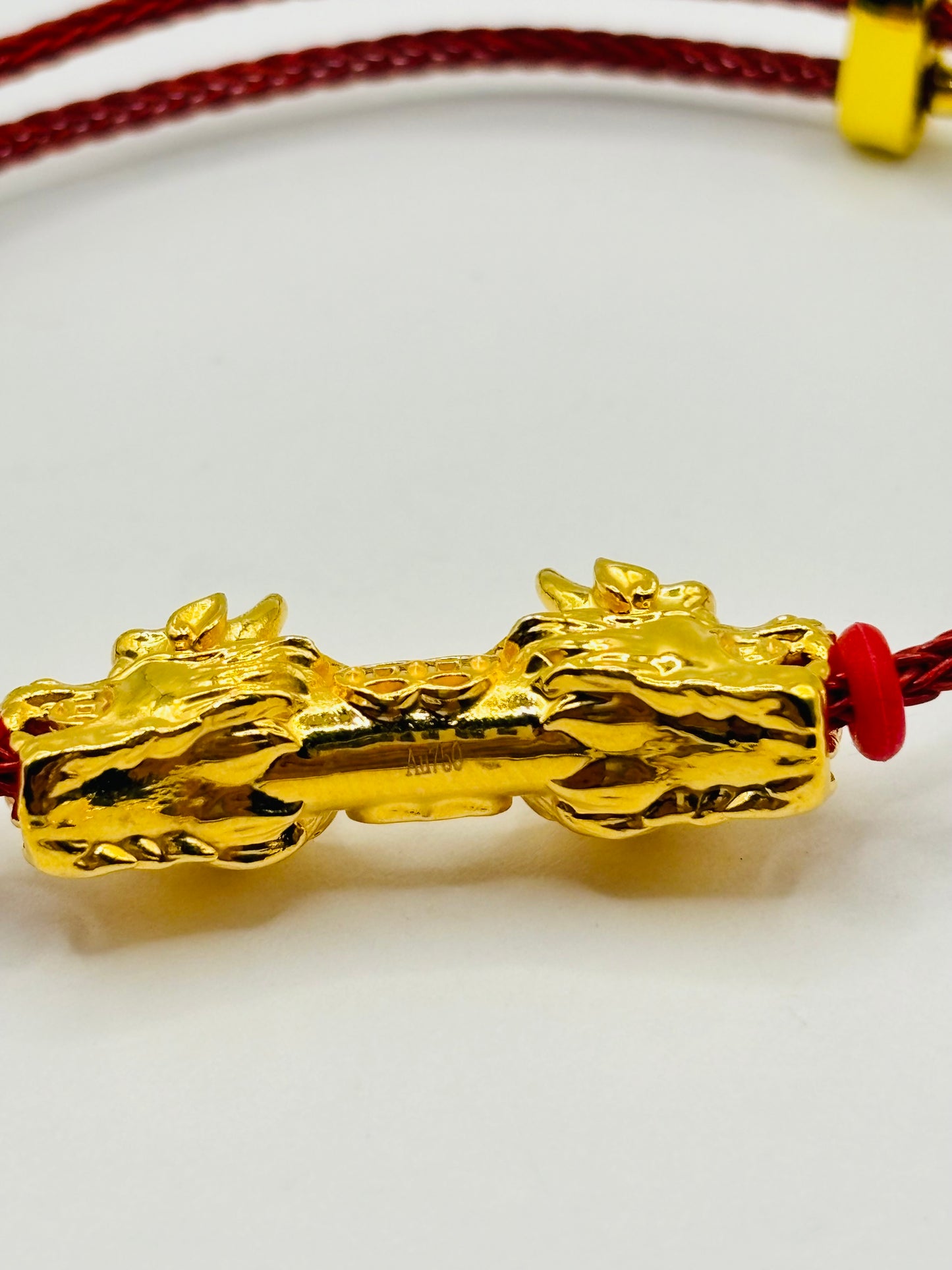 18K Gold  Lucky Dragon Bracelet  ( Hollow Empty Inside) Red Rope XXL