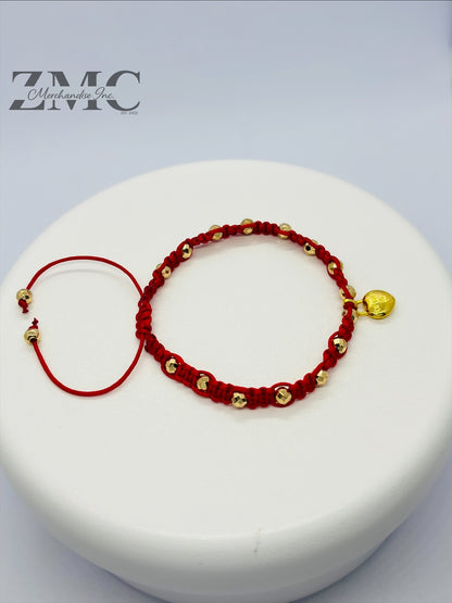 18K Gold Red Heart Small String Bracelet
