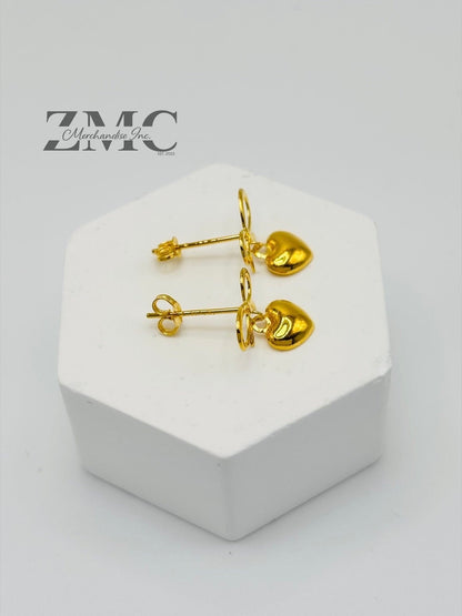 18K Gold Ribbon Heart Earrings