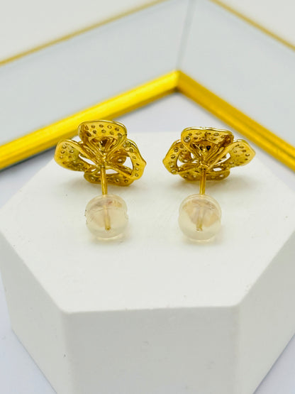 K18 Japan 3D Rose 0.50ct Natural Diamond Earrings