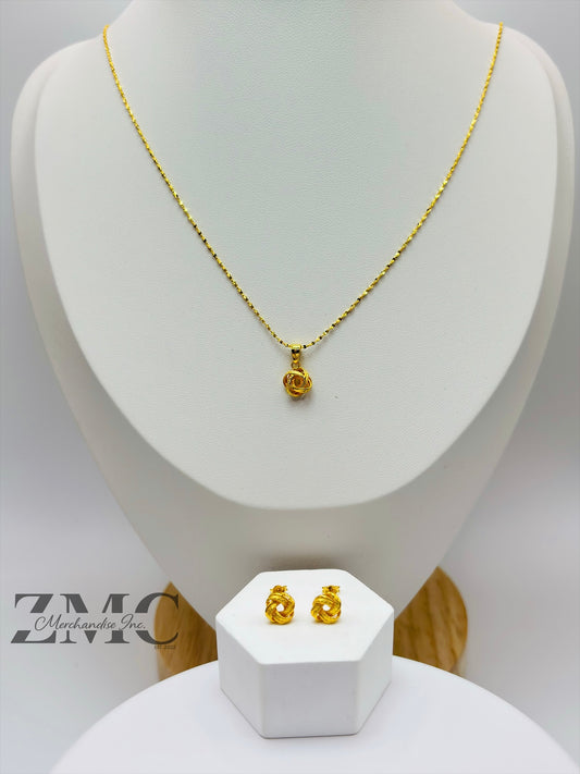 18K Gold Knot Earrings and Necklace Set