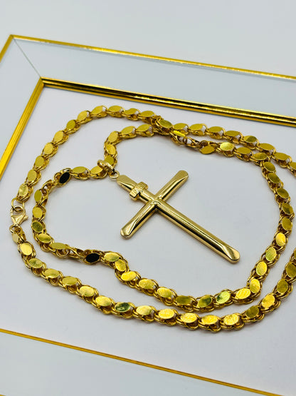 18K Gold Damascus Chain with Cross Pendant Set