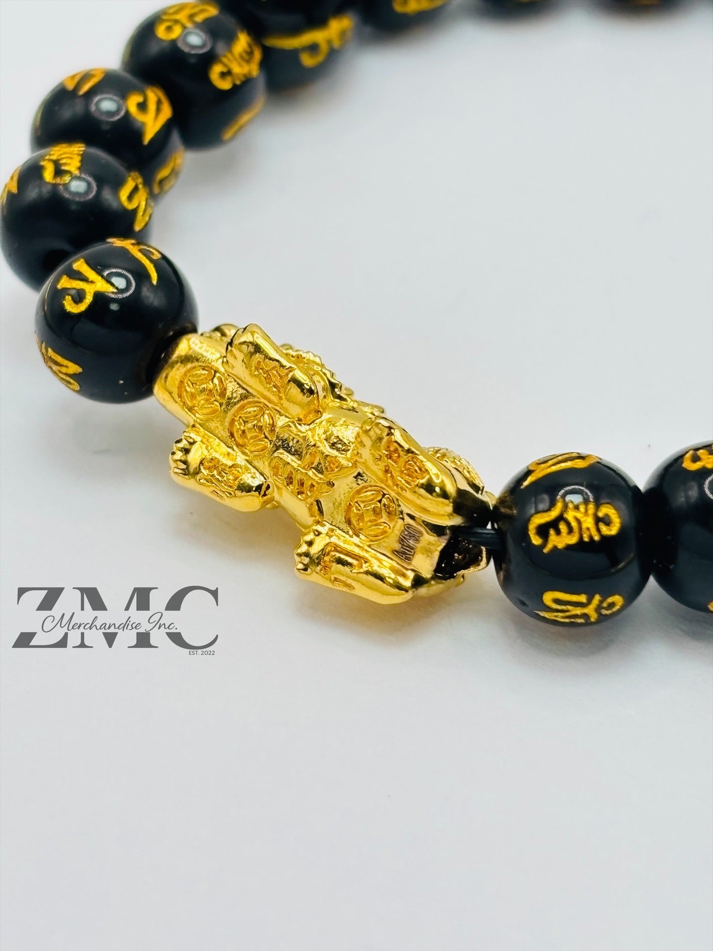 18K Gold Lucky Piyao/ Pi Xiu  Bracelet Black Mantra ( Hollow Empty Inside) Large