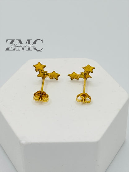 18K Gold 3 Star Earrings