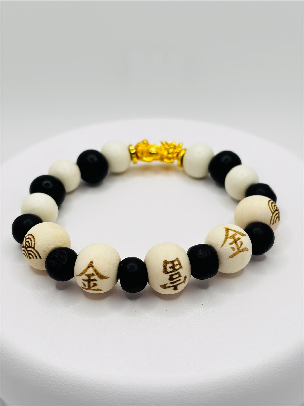 18K Gold Piyao /Pi Xiu Prosperity Wooden Beads Bracelet (Hollow Empty Inside) – MEDIUM PIYAO