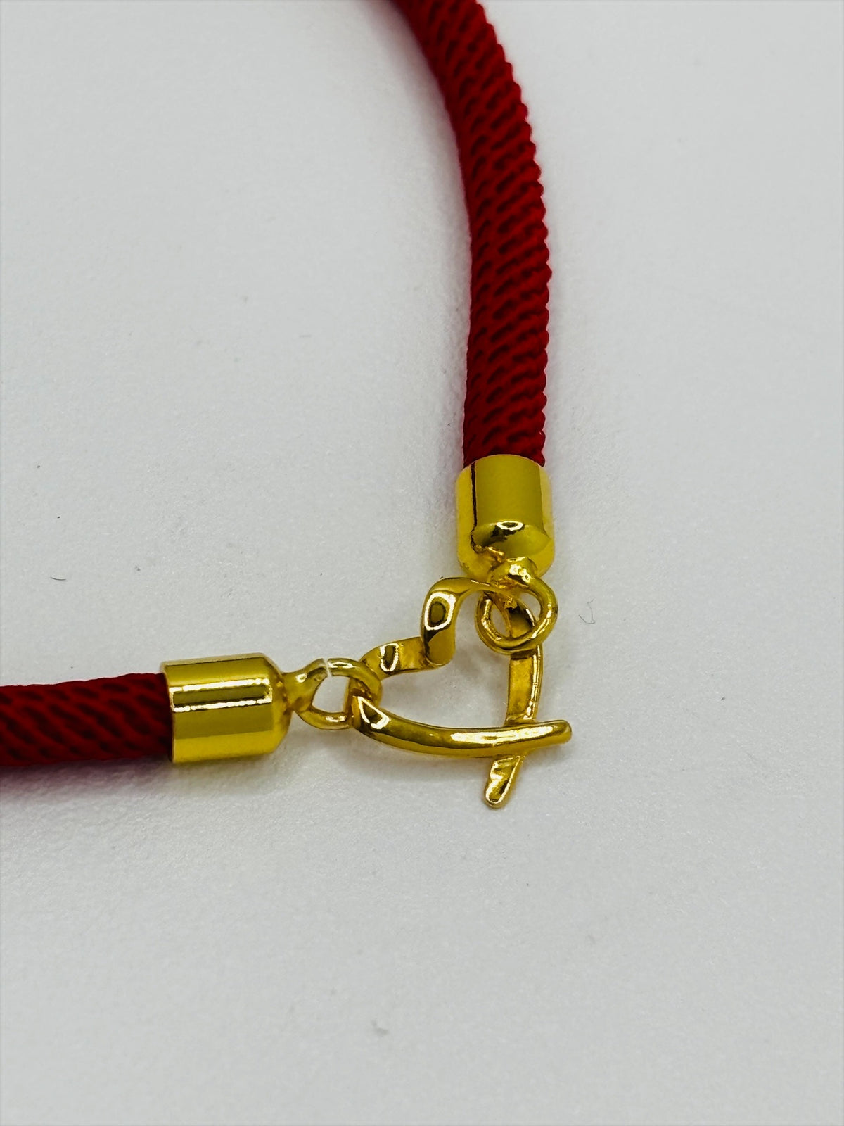 18K Gold Open Heart Small Red String Bracelet