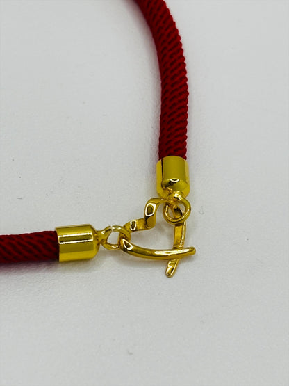 18K Gold Open Heart Small Red String Bracelet