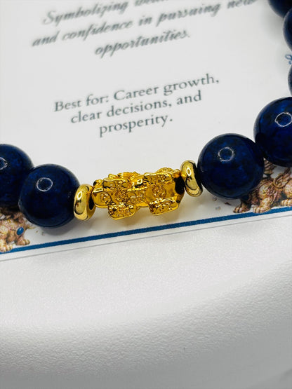 18K Gold Lucky Piyao/ Pi Xiu Lapis Lazuli Bracelet ( Hollow Empty Inside) SMALL PIYAO
