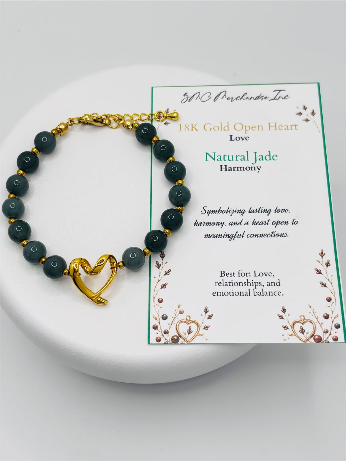 18K Gold Open Heart Jade Bracelet (Electroform Heart)