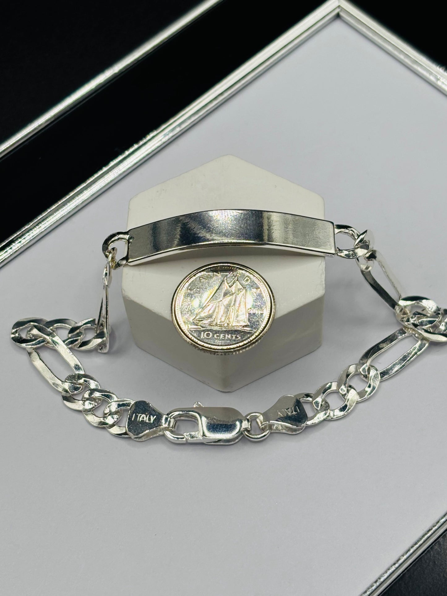 S925 Silver Name Figaro Bracelet 7mm