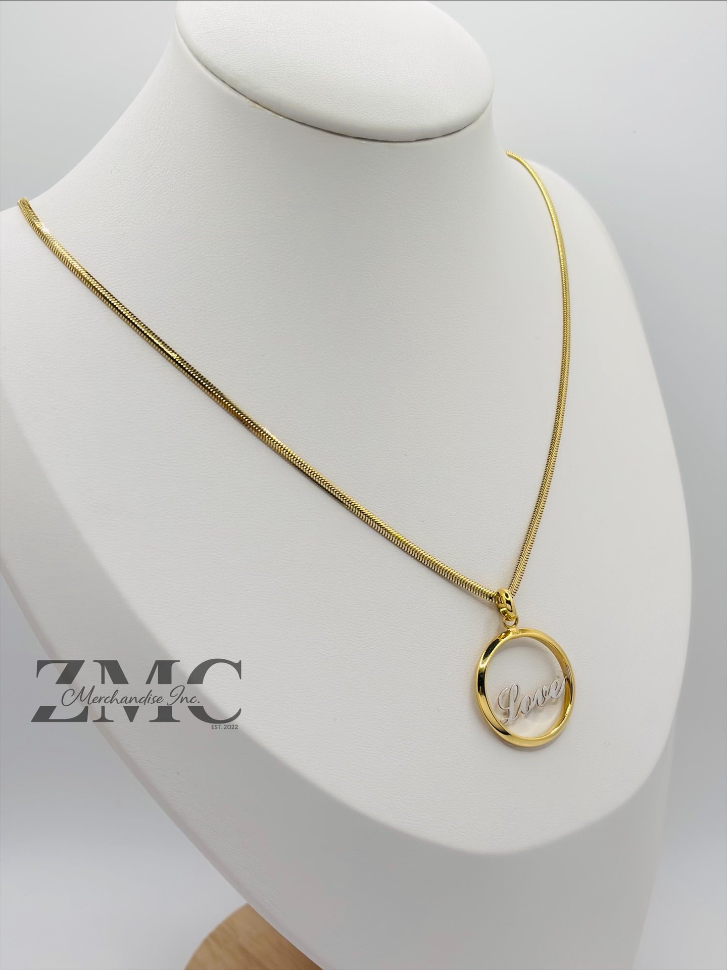 18K Gold Two-tone LOVE Herringbone Necklace