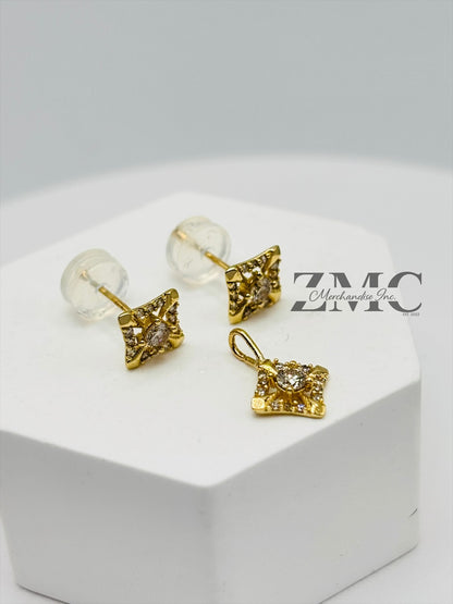 K18 Japan Gold Pendant and Earrings Natural Diamonds Set