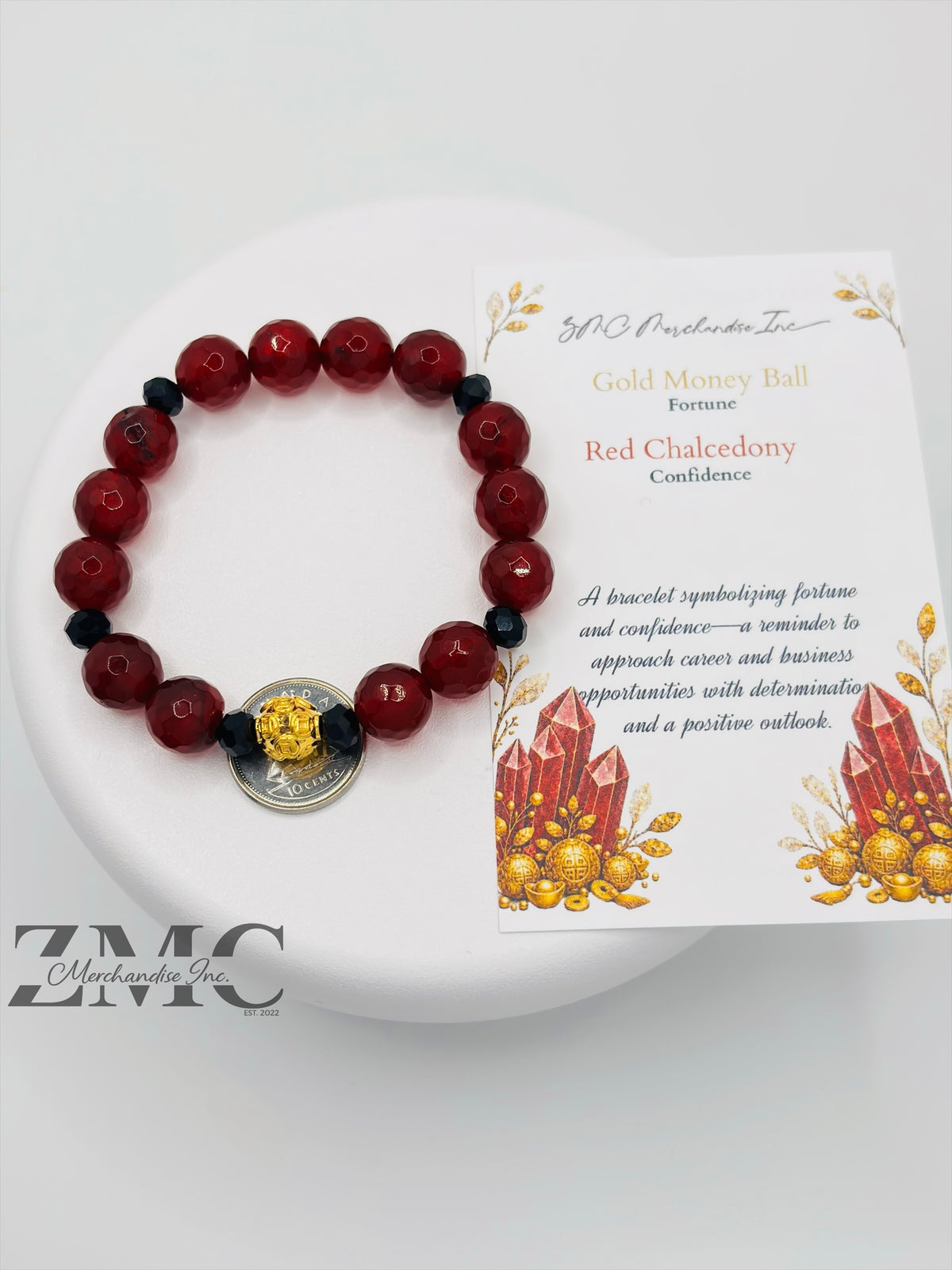 18K Gold  Lucky Money Catcher Ball Red Chalcedony Bracelet  ( Hollow Empty Inside)