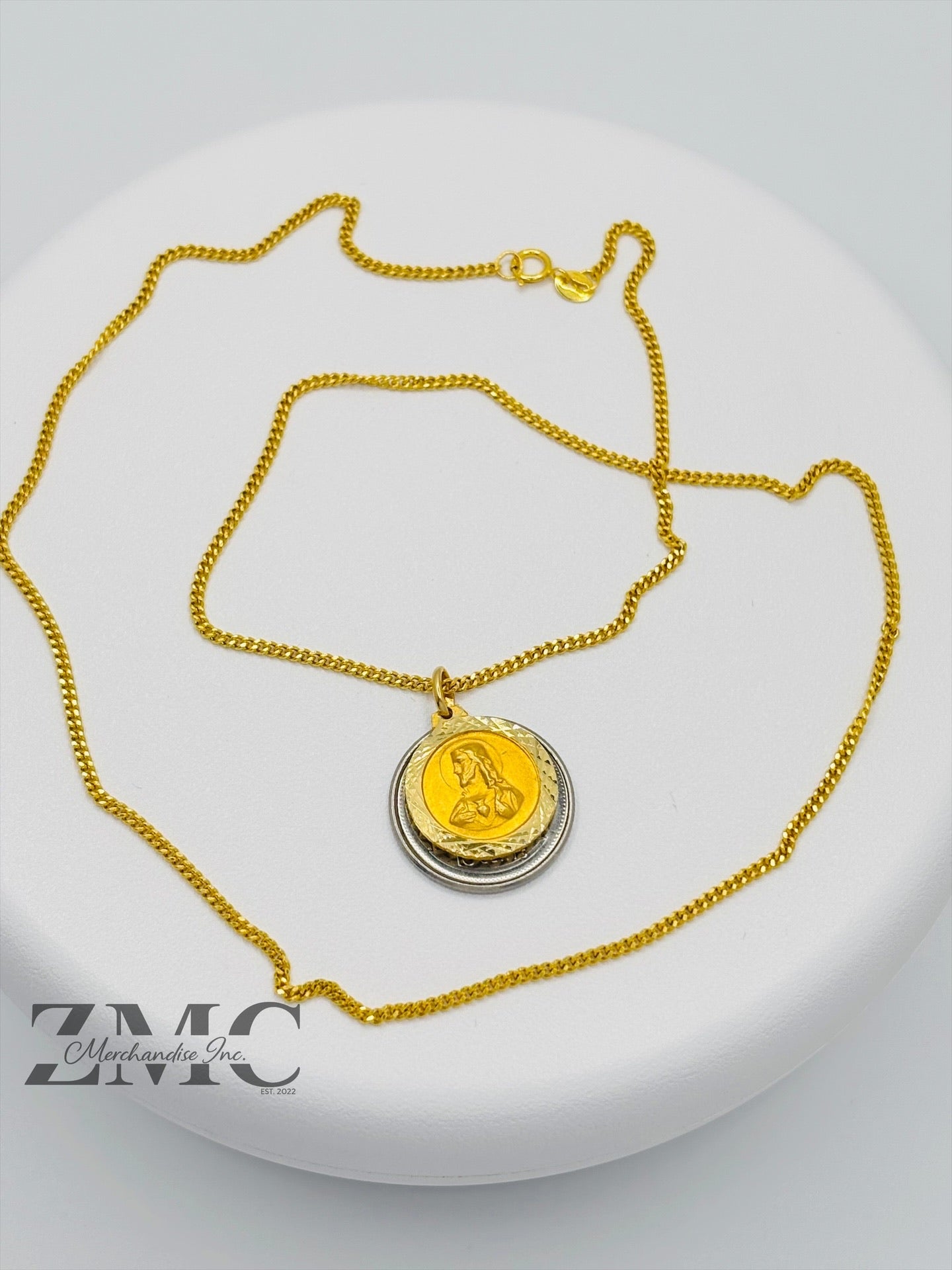 18K Gold Jesus/Mary Necklace
