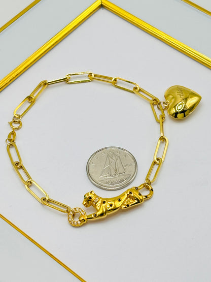 18K Gold Paperclip Panther Bracelet