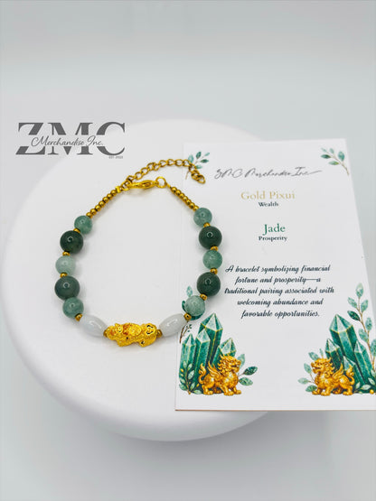 18K Gold Lucky Piyao/ Pi Xiu  Jade Bracelet ( Hollow Empty Inside) Medium
