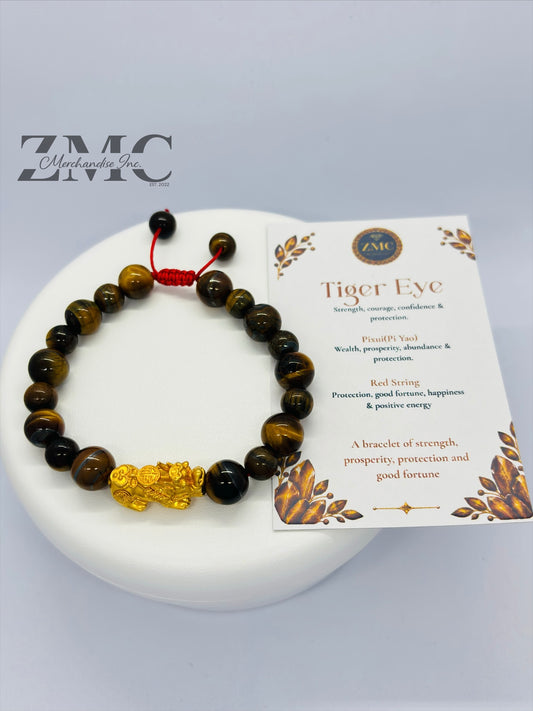 18K Gold Lucky Piyao/ Pi Xiu  Bracelet Tiger Eye Dragon Stone( Hollow Empty Inside) Extra Large Matte