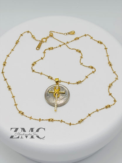 18K Gold Mirror Ball Cross Necklace