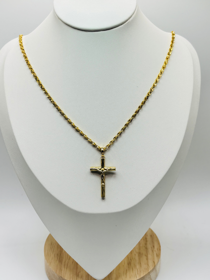 18K Gold Damascus Cross Necklace