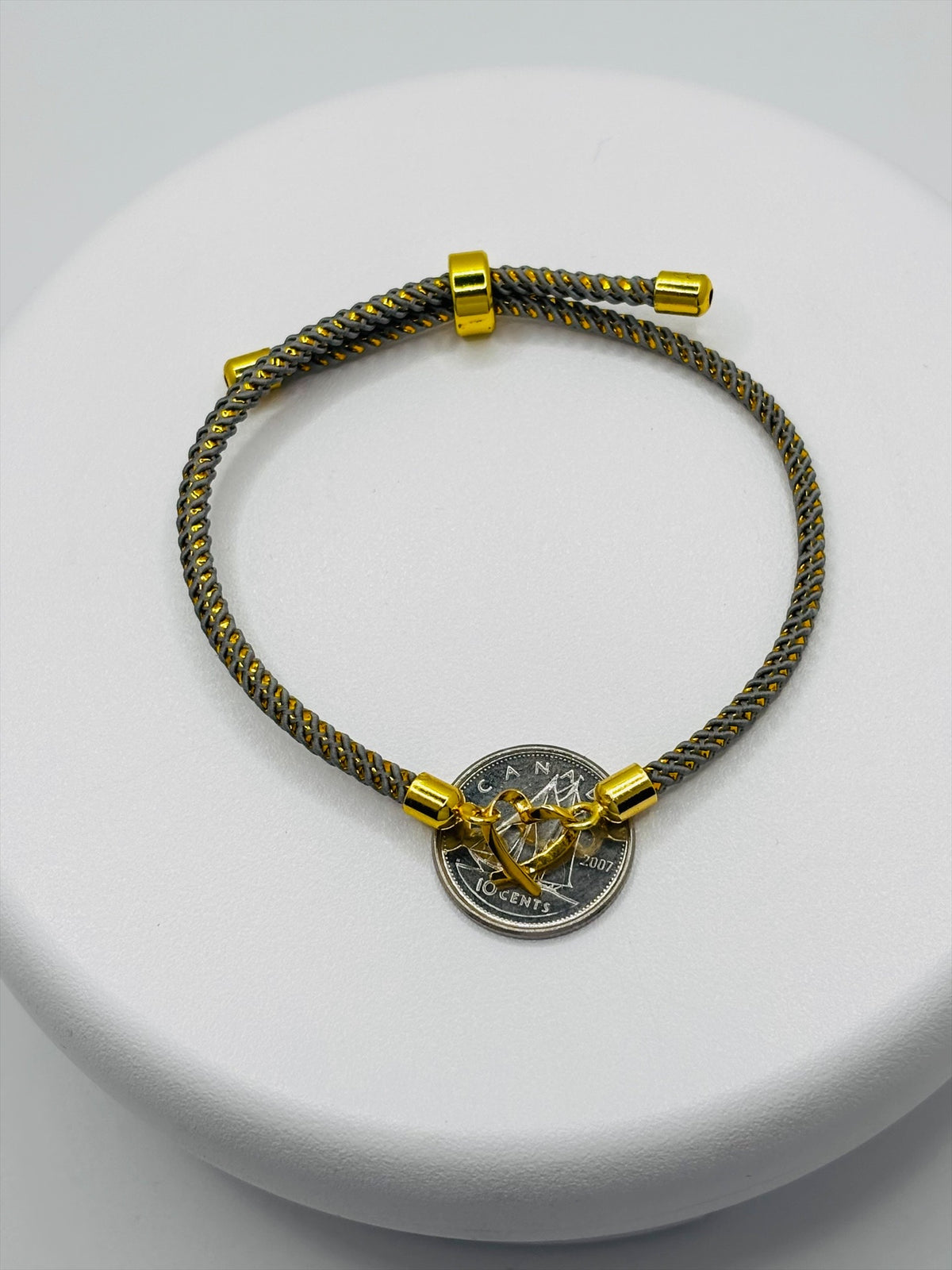 18K Gold Open Heart Small Gold/Gray String Bracelet