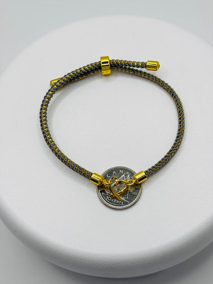 18K Gold Open Heart Small Gold/Gray String Bracelet