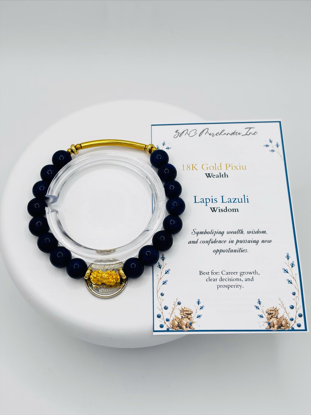 18K Gold Lucky Piyao/ Pi Xiu Lapis Lazuli Bracelet ( Hollow Empty Inside) SMALL PIYAO