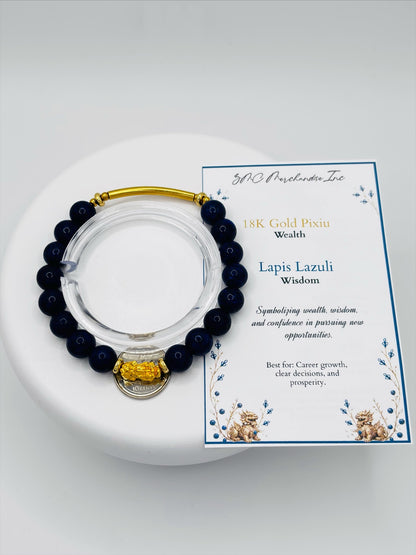 18K Gold Lucky Piyao/ Pi Xiu Lapis Lazuli Bracelet ( Hollow Empty Inside) SMALL PIYAO