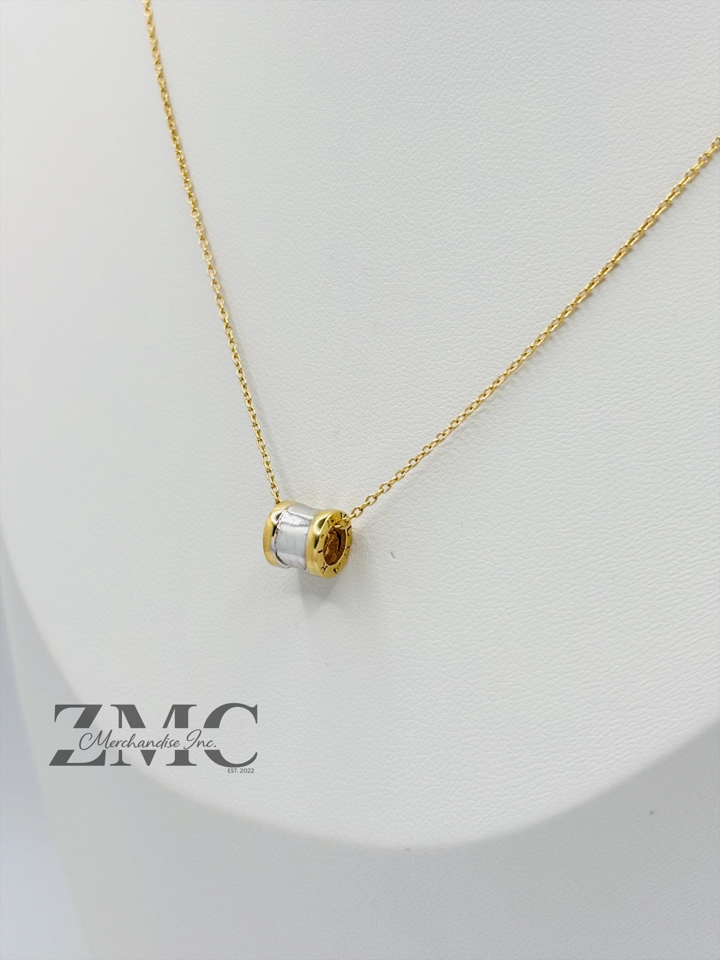 18K Gold Necklace with Barrel Pendant (Chocker Adult/Kids)