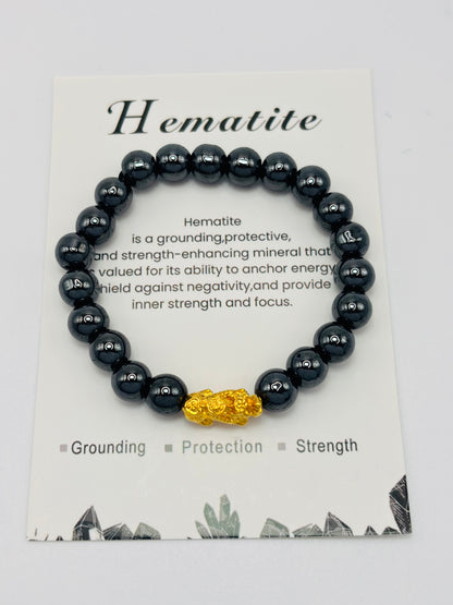 18K Gold Lucky Piyao/ Pi Xiu Hematite Stone ( Hollow Empty Inside) Medium Size