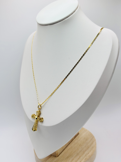 18K Gold Back to Back Cross Necklace