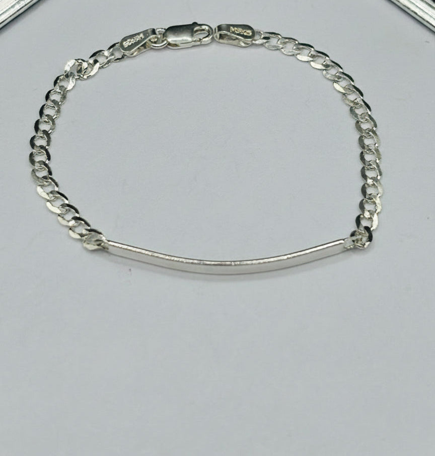 S925 Silver Name Flat Curb Kids Bracelet