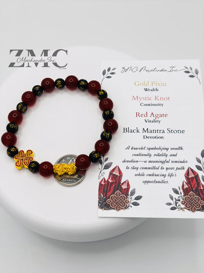 18K Gold Lucky Piyao/ Pi Xiu Mantra, Red Agate Bracelet ( Hollow Empty Inside) Small