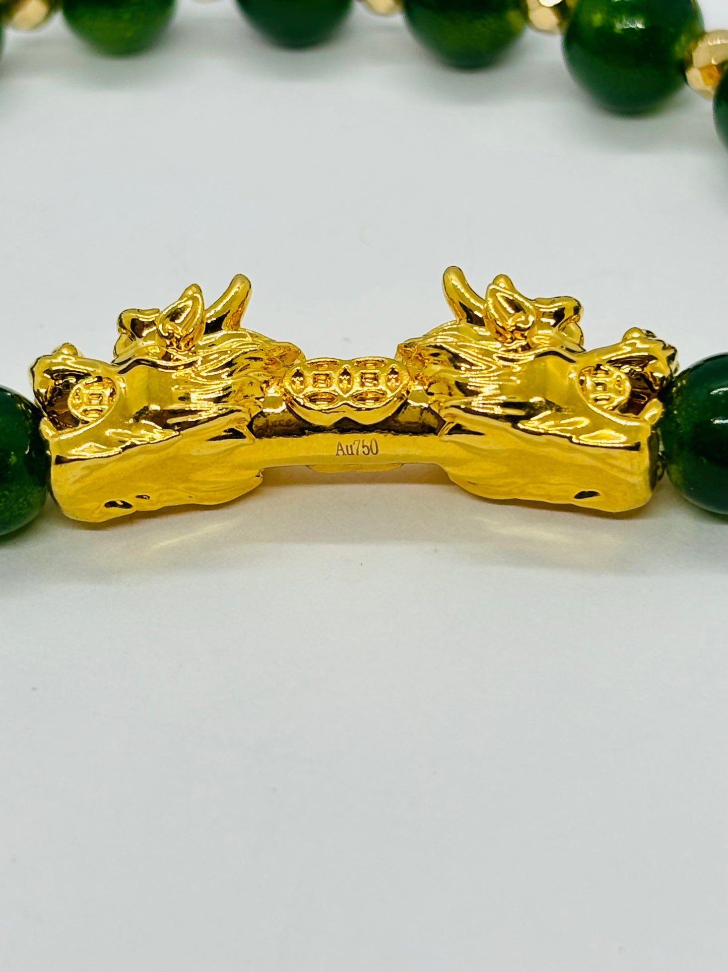 18K Gold  Lucky Dragon Bracelet Green ( Hollow Empty Inside)  XXL Size