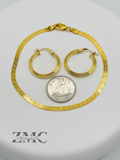 18K Gold F Bracelet and Loop Earrings Set