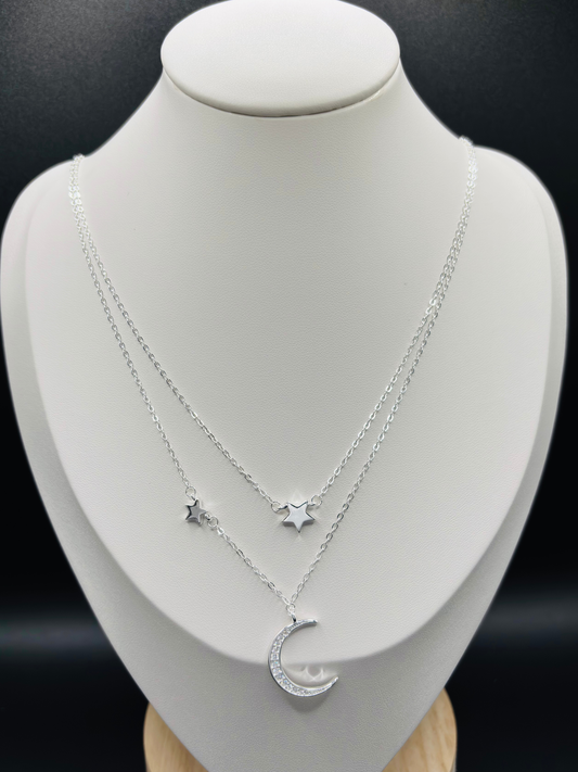 S925 Silver Moon and Star Necklace